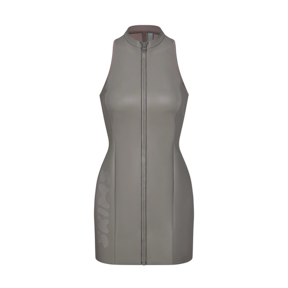 SKIMS Rubberized Scuba Swim Mock Neck Dress SZ S NWT Grey chalk 🔥✨✨ - Picture 3 of 6